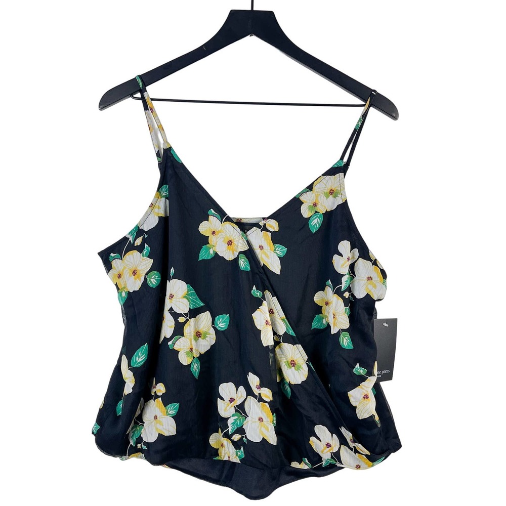 NWT Free Press Nordstrom Rack (L) Floral Cami Tank Top Black Polyester Womens